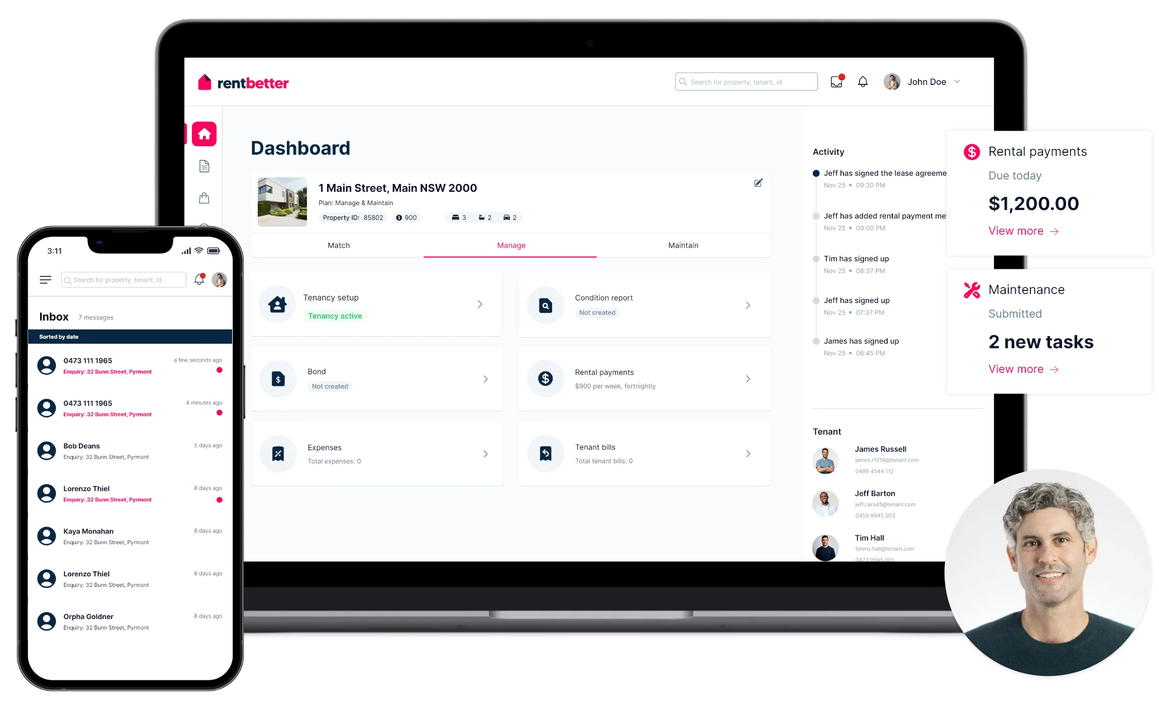 The RentBetter dashboard on a laptop and mobile phone